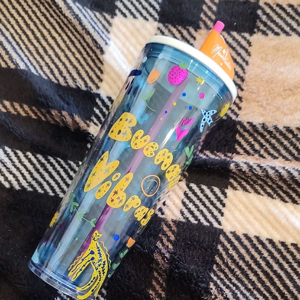 Starbucks Blue Tumbler with Colorful Design